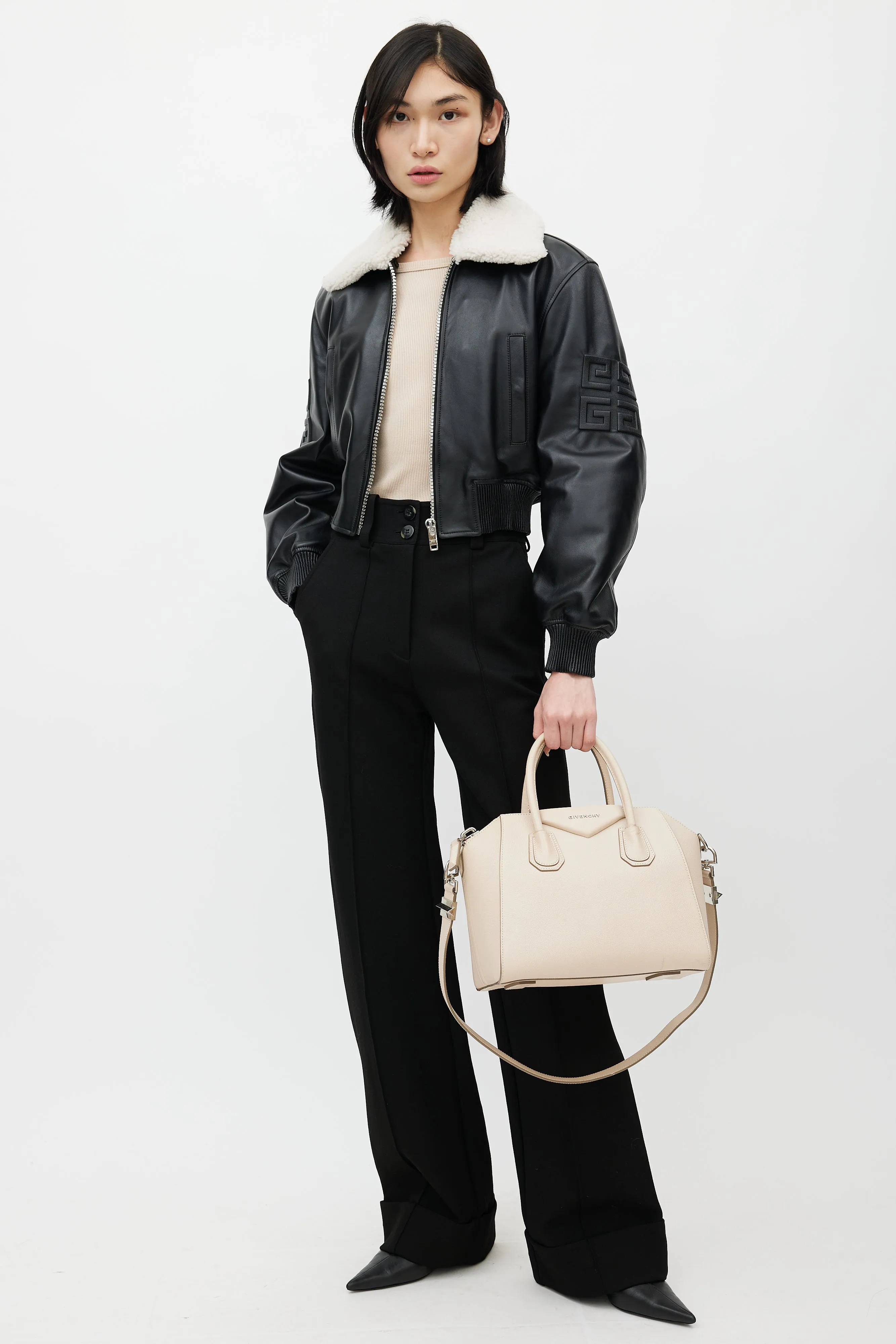 2015 Beige Leather Small Antigona Shoulder Bag