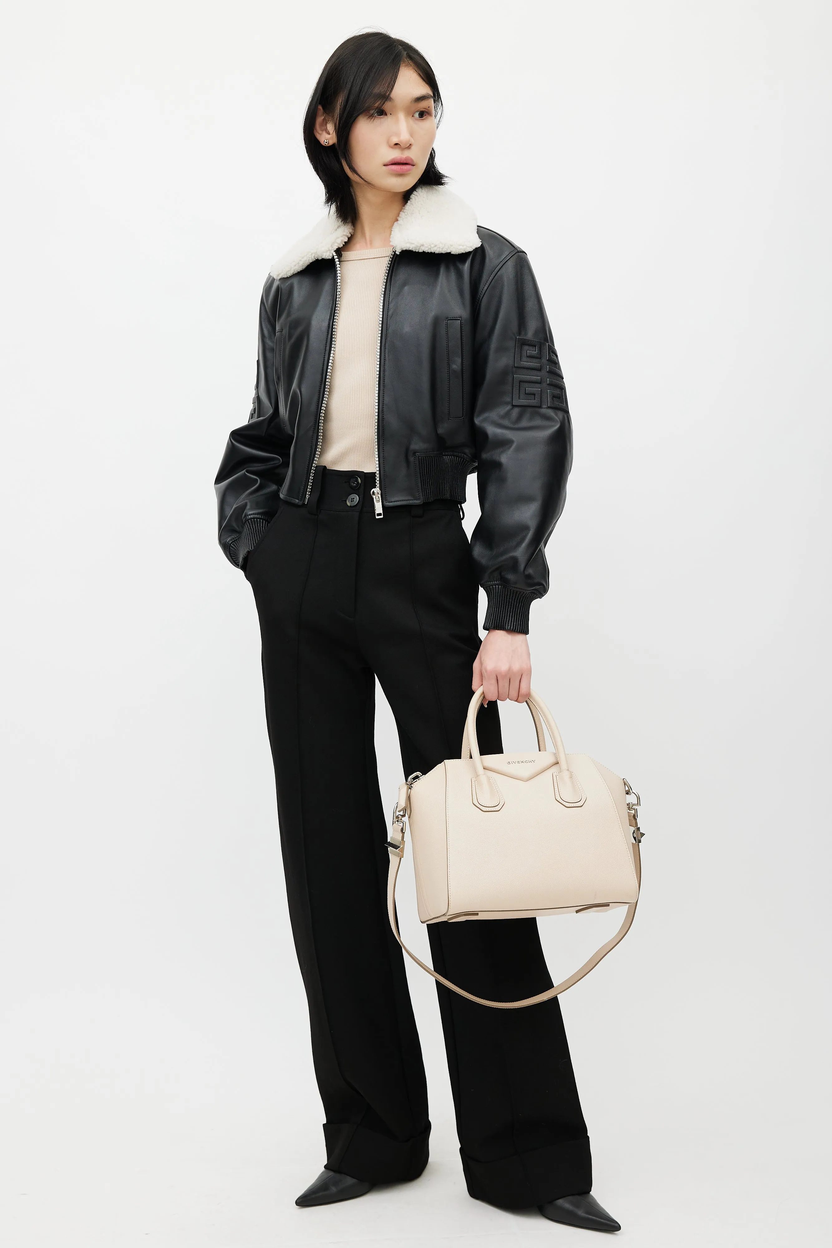 2015 Beige Leather Small Antigona Shoulder Bag