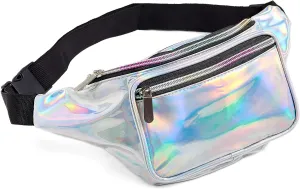 80s Silver Fanny Pack For Women Grils Rave Festival Belts Holographic Waist Packs (Silver)