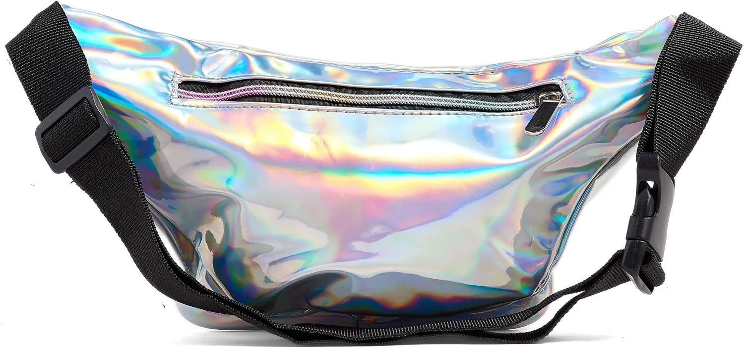 80s Silver Fanny Pack For Women Grils Rave Festival Belts Holographic Waist Packs (Silver)