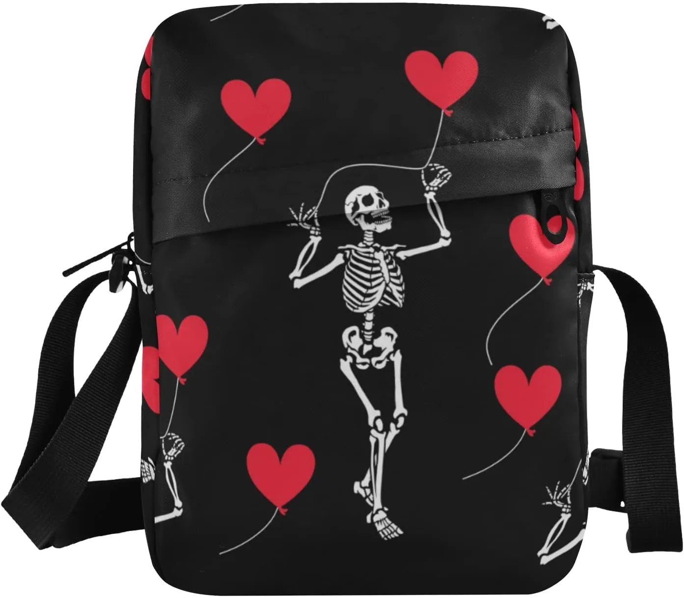 ALAZA Skeleton Heart Crossbody Bag Small Messenger Bag Shoulder Bag with Zipper for Women Men