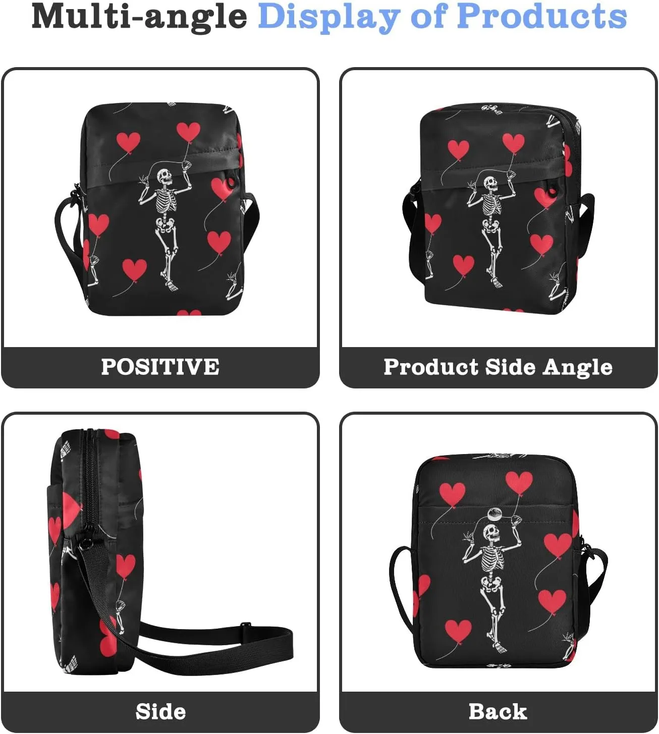 ALAZA Skeleton Heart Crossbody Bag Small Messenger Bag Shoulder Bag with Zipper for Women Men