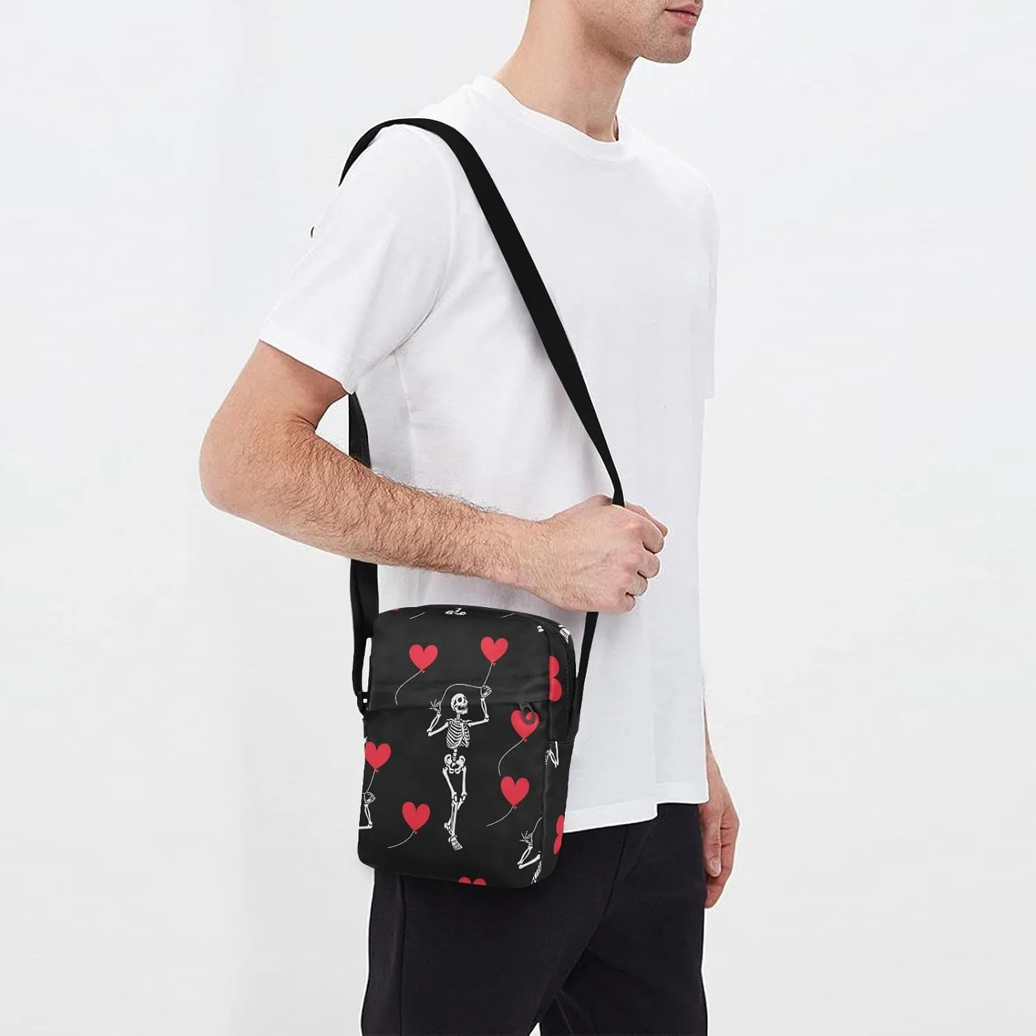 ALAZA Skeleton Heart Crossbody Bag Small Messenger Bag Shoulder Bag with Zipper for Women Men
