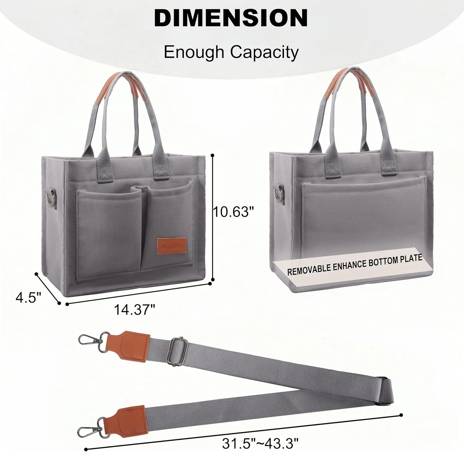 ALUWU Work Tote Bags for Women, Canvas Tote bag Womens Purse Handbags Crossbody Laptop Book Bag for Travel Nurse College Gift