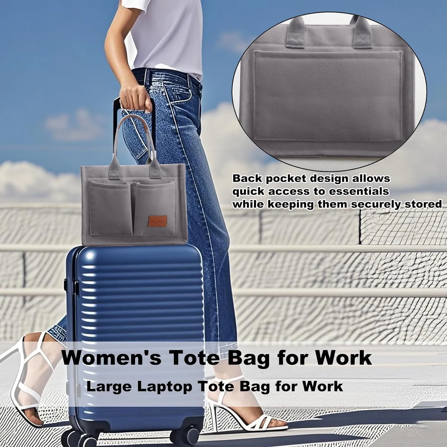 ALUWU Work Tote Bags for Women, Canvas Tote bag Womens Purse Handbags Crossbody Laptop Book Bag for Travel Nurse College Gift