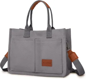 ALUWU Work Tote Bags for Women, Canvas Tote bag Womens Purse Handbags Crossbody Laptop Book Bag for Travel Nurse College Gift
