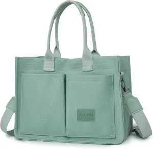 ALUWU Work Tote Bags for Women, Canvas Tote bag Womens Purse Handbags Crossbody Laptop Book Bag for Travel Nurse College Gift