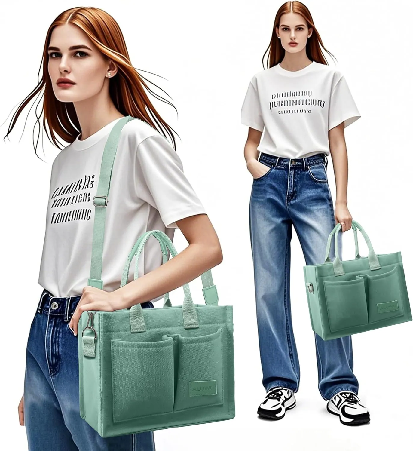 ALUWU Work Tote Bags for Women, Canvas Tote bag Womens Purse Handbags Crossbody Laptop Book Bag for Travel Nurse College Gift