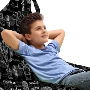 Ambesonne Cactus Lounger Chair Bag, Various Outline Style Prickle Plants on Chalkboard Look Background, High Capacity Storage with Handle Container, Lounger Size, Charcoal Grey White