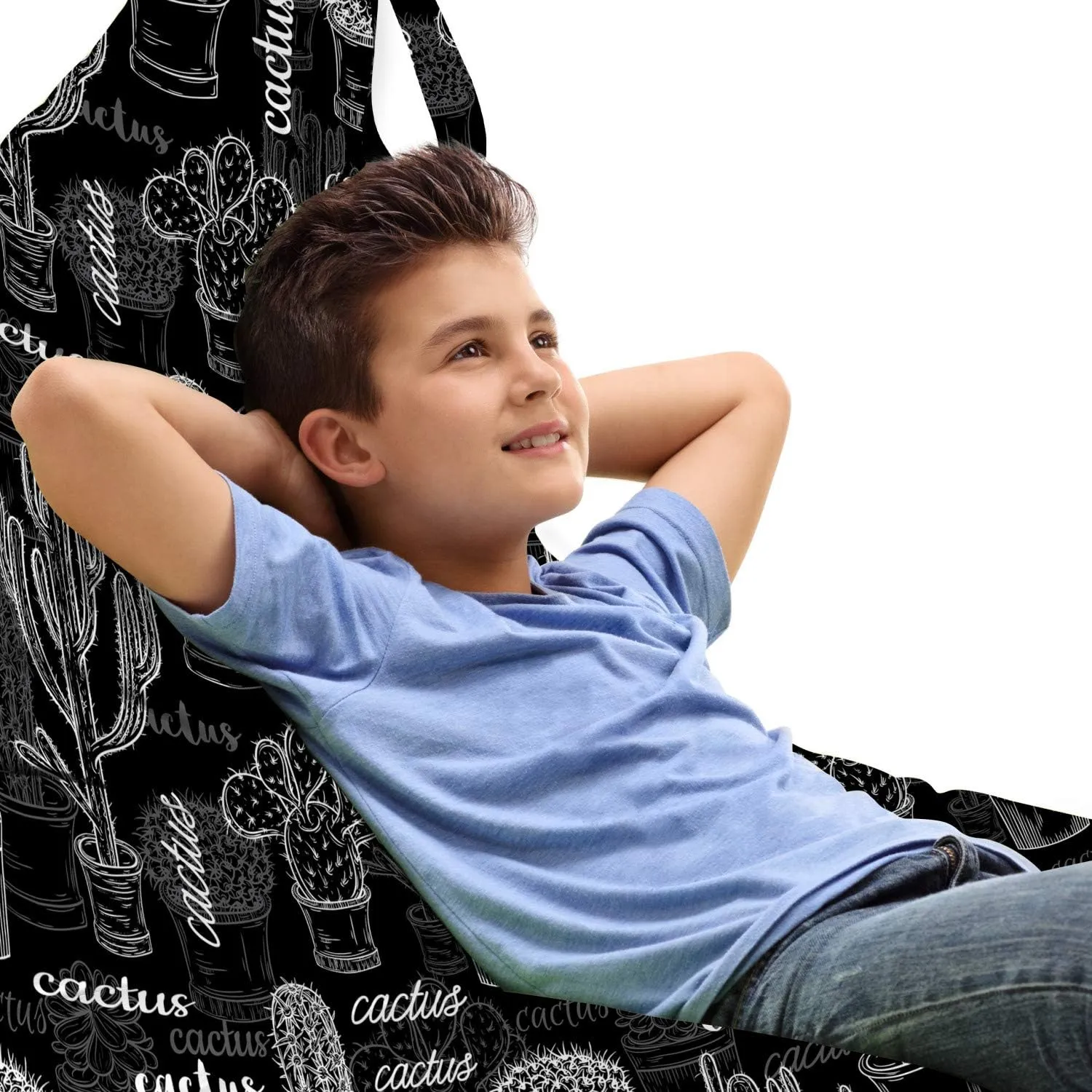 Ambesonne Cactus Lounger Chair Bag, Various Outline Style Prickle Plants on Chalkboard Look Background, High Capacity Storage with Handle Container, Lounger Size, Charcoal Grey White