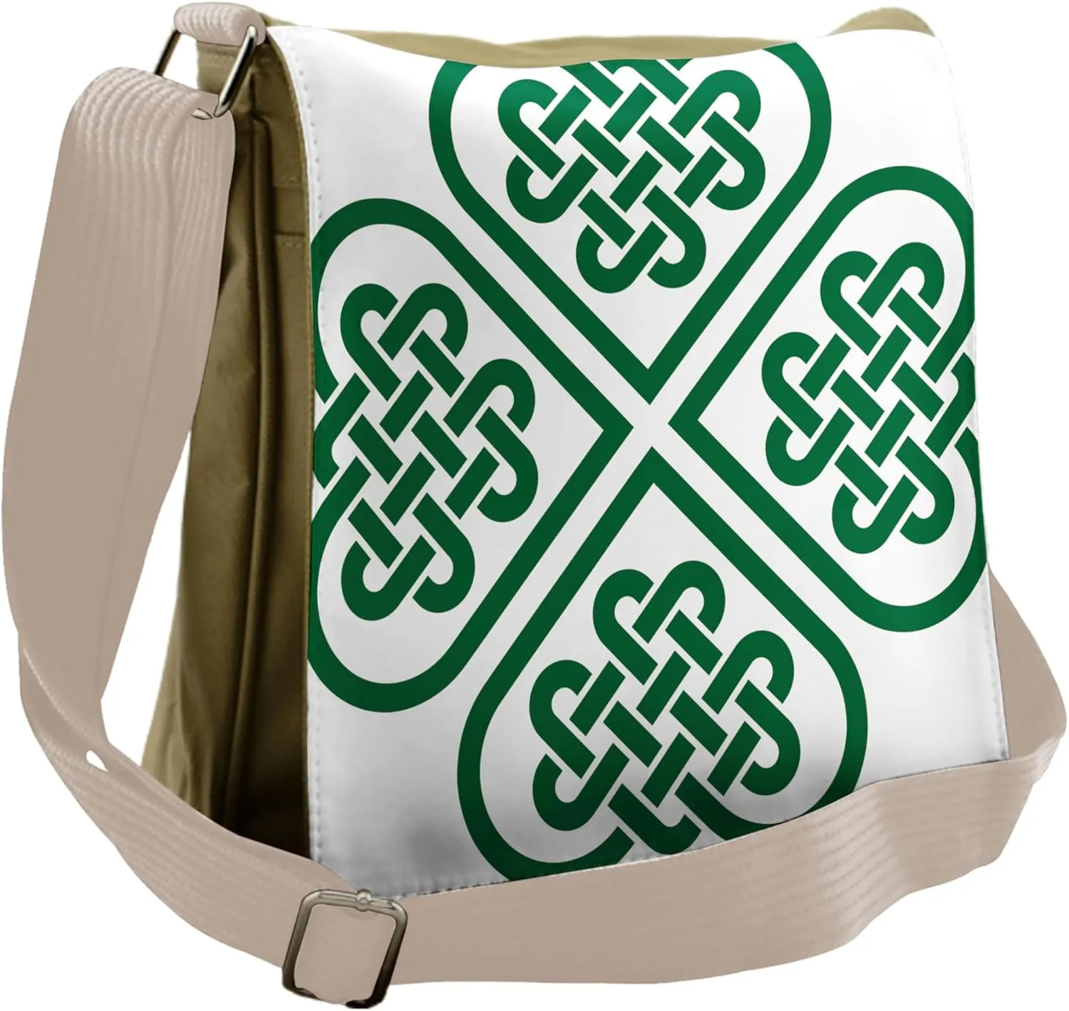 Ambesonne Green Messenger Bag, Monochrome Clover Art, Unisex Cross-body