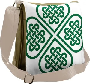 Ambesonne Green Messenger Bag, Monochrome Clover Art, Unisex Cross-body