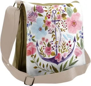 Ambesonne Watercolor Messenger Bag, Marine Anchor Ivy, Unisex Cross-body