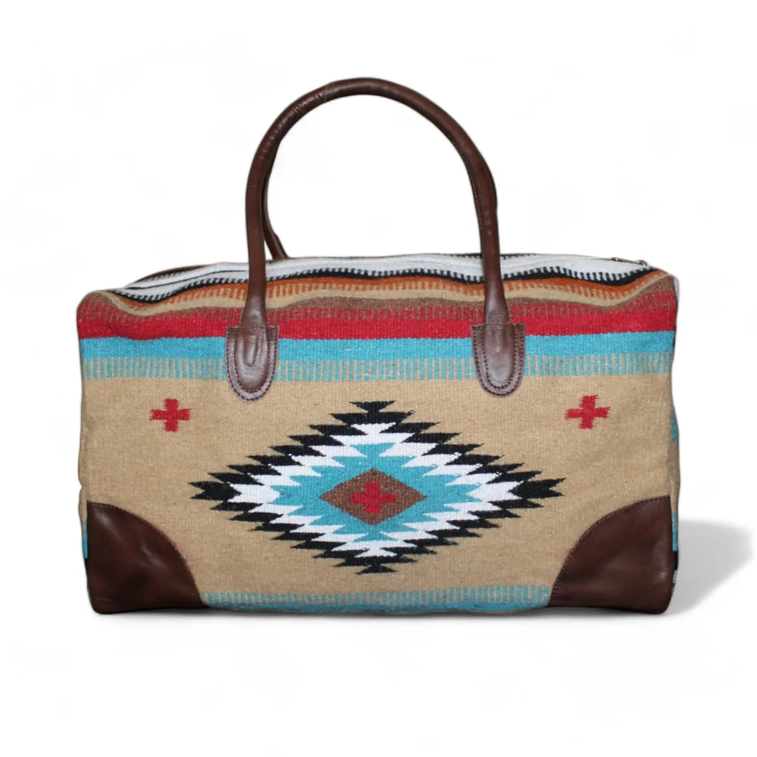 Aztec Large Weekender Southwestern Duffel Bag Saddle Blanket Bag 100% Leather Handles (Cayman)