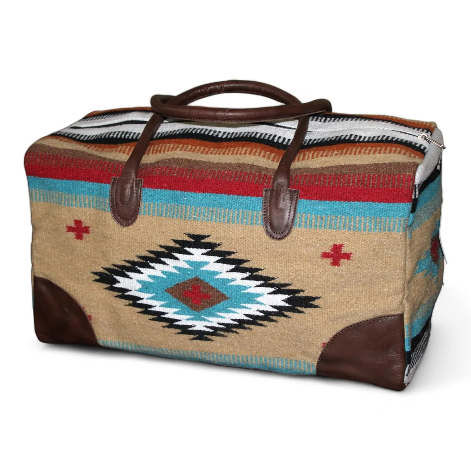 Aztec Large Weekender Southwestern Duffel Bag Saddle Blanket Bag 100% Leather Handles (Cayman)