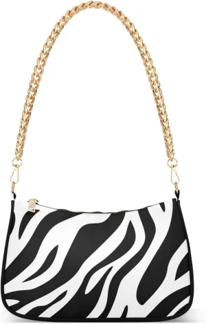 Black and White Texture trendy chain shoulder purses for women handbag for traveling