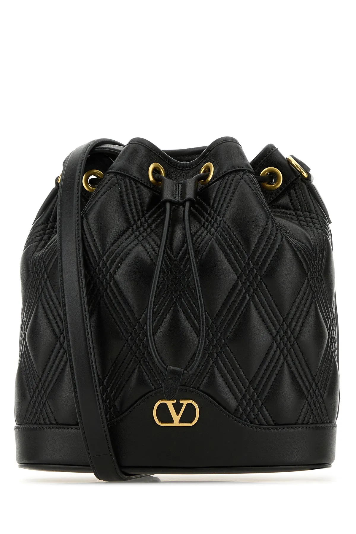 Black nappa leather Quiltie bucket bag