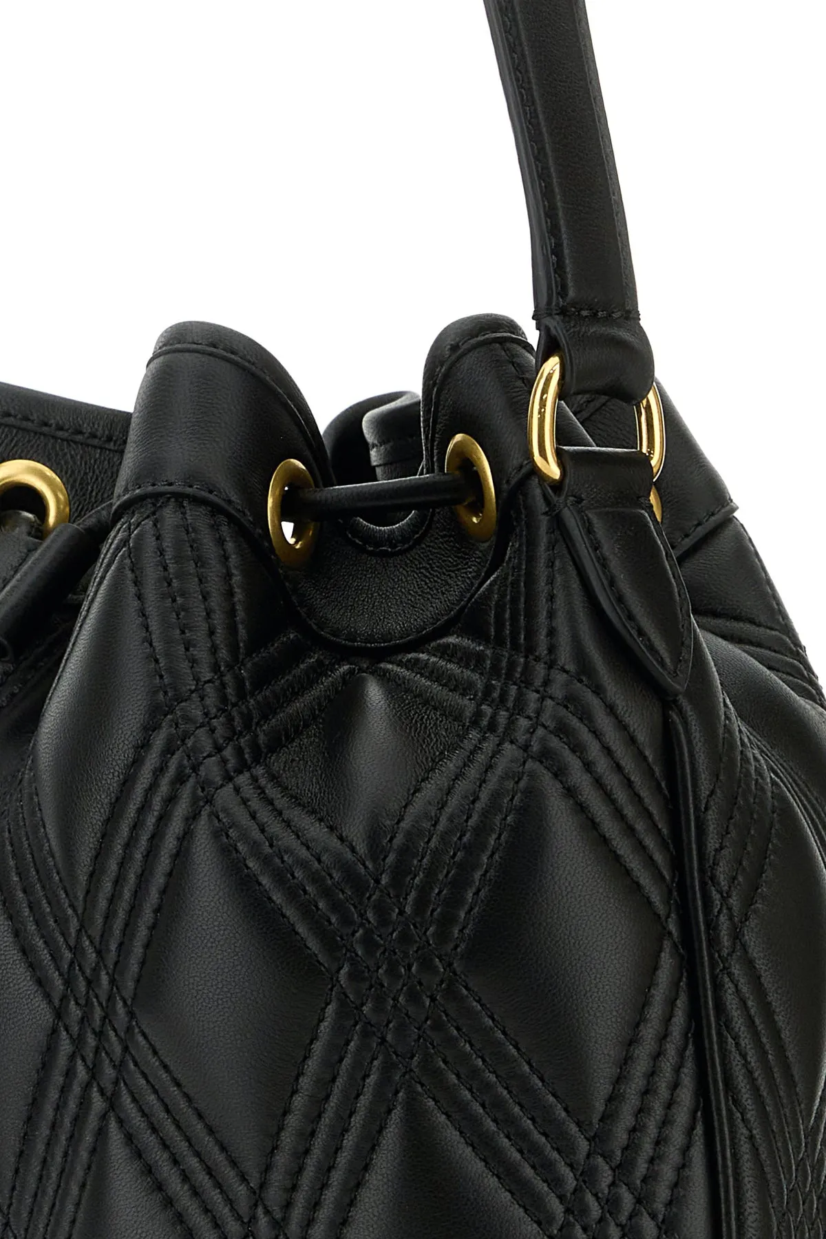 Black nappa leather Quiltie bucket bag