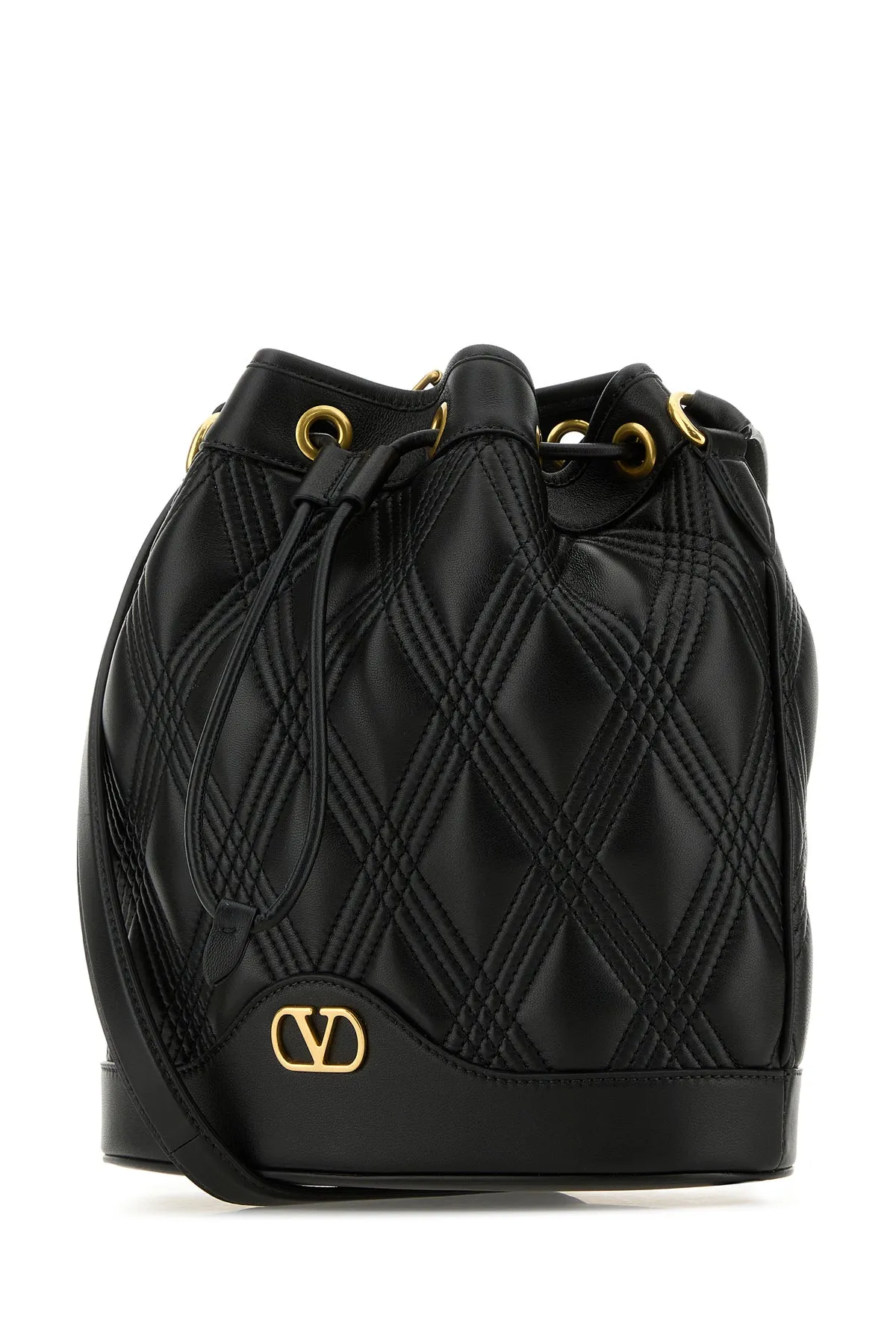 Black nappa leather Quiltie bucket bag