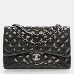 Black Patent Leather Jumbo Classic Double Flap Shoulder Bags