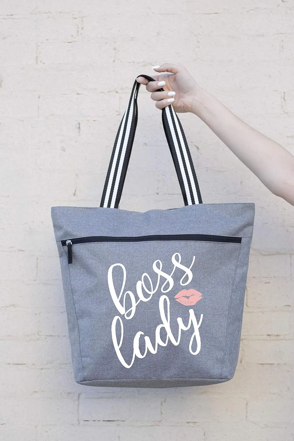 Brooke & Jess - Boss Lady Zippered Pocket Canvas Tote Bag - Gift Ideas for Female Bosses, Thank You Office Appreciation Gift