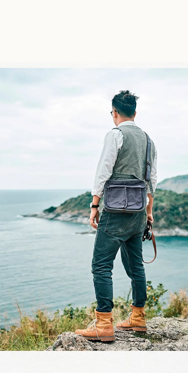 Canvas Cool Mens Small Square Side Bag Canvas Messenger Bags Canvas Travel Courier Bags for Men