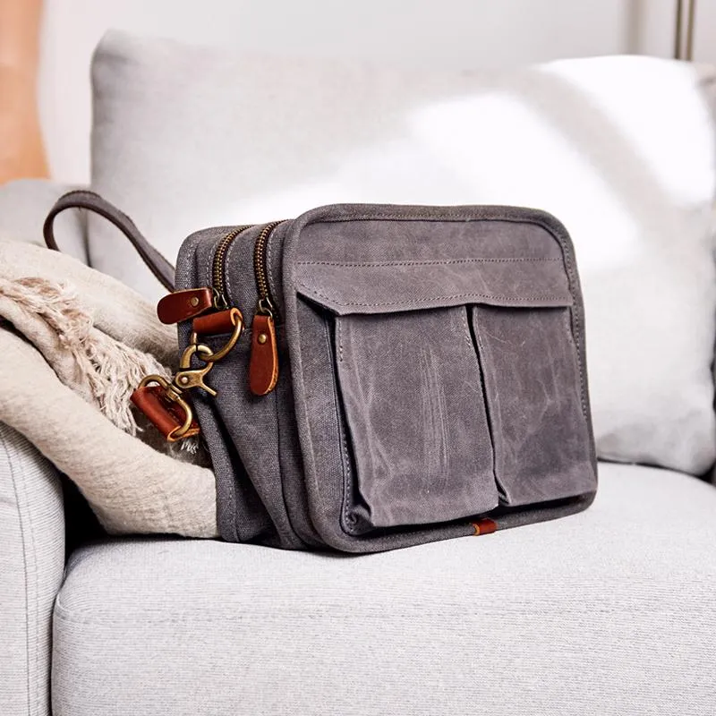 Canvas Cool Mens Small Square Side Bag Canvas Messenger Bags Canvas Travel Courier Bags for Men