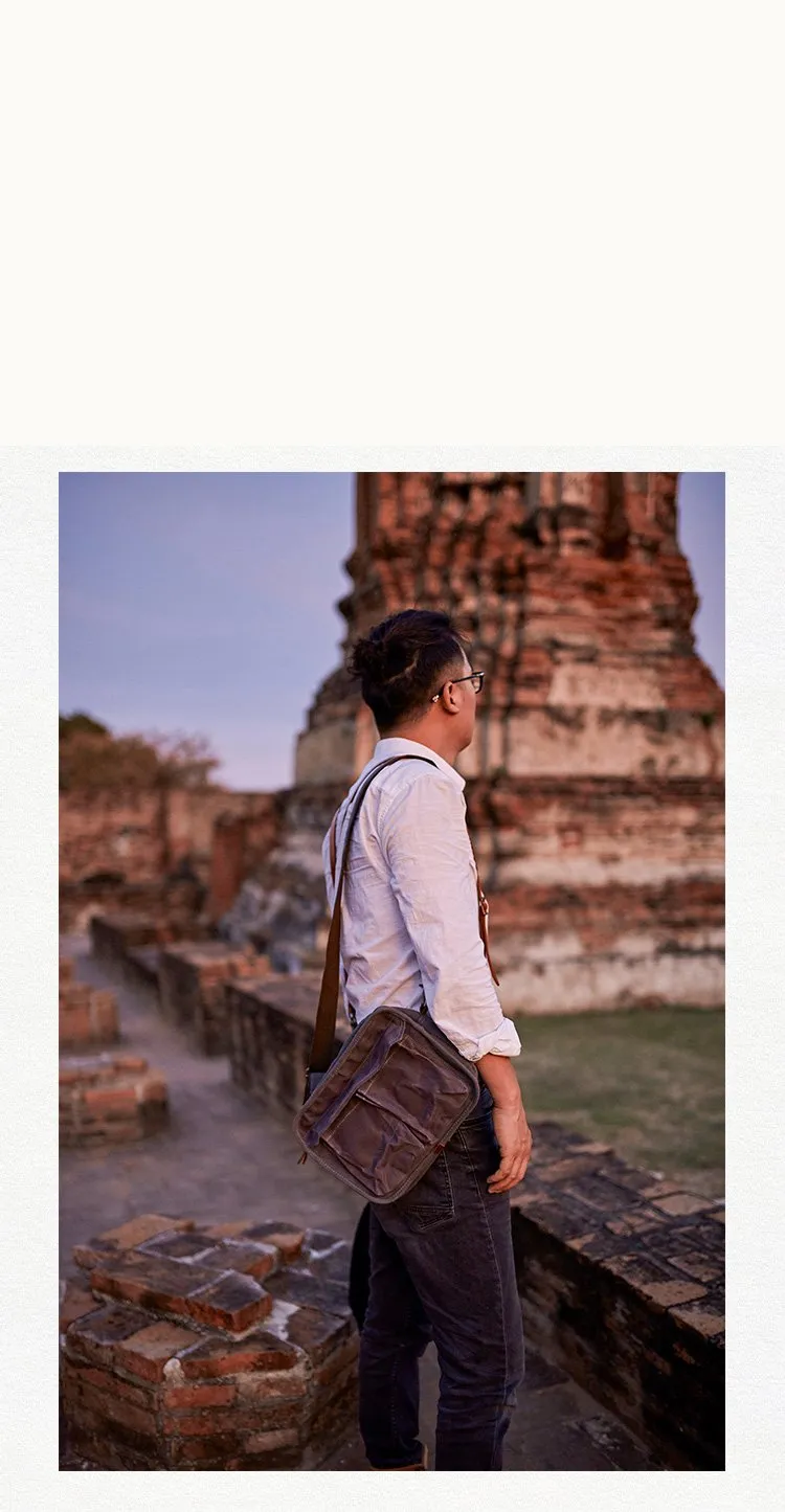 Canvas Cool Mens Small Square Side Bag Canvas Messenger Bags Canvas Travel Courier Bags for Men