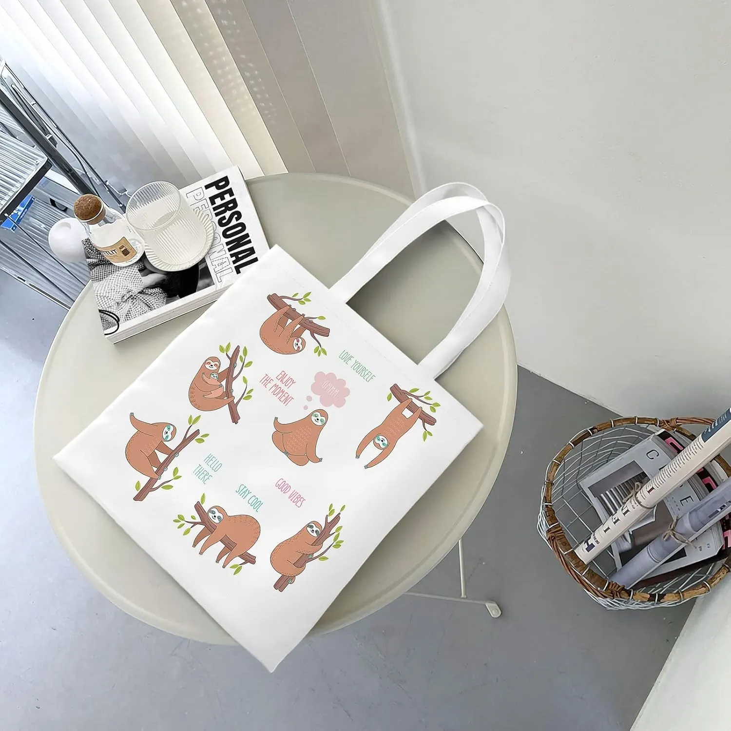 Canvas Tote BagViruses Cartoon Bacteria Emoticon Reusable Large Shopping Shoulder Tote Bag For Women