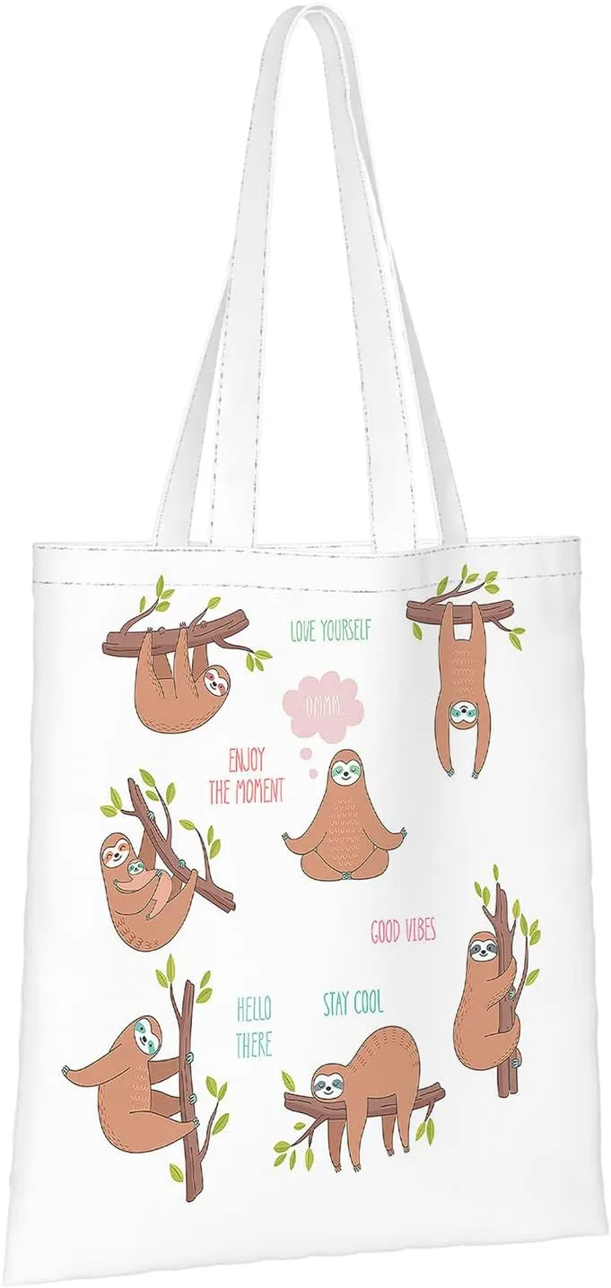 Canvas Tote BagViruses Cartoon Bacteria Emoticon Reusable Large Shopping Shoulder Tote Bag For Women