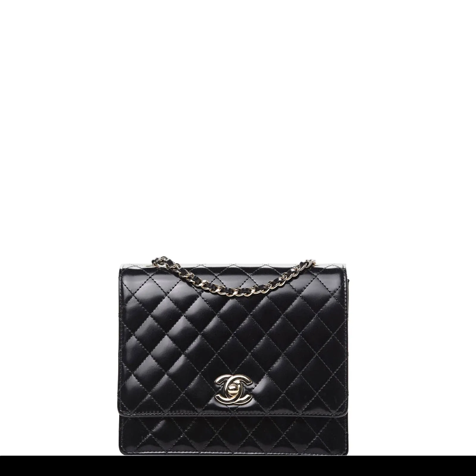Chanel Black Quilted Rare Mini Classic Patent Flap Bag Silver Hardware Vintage