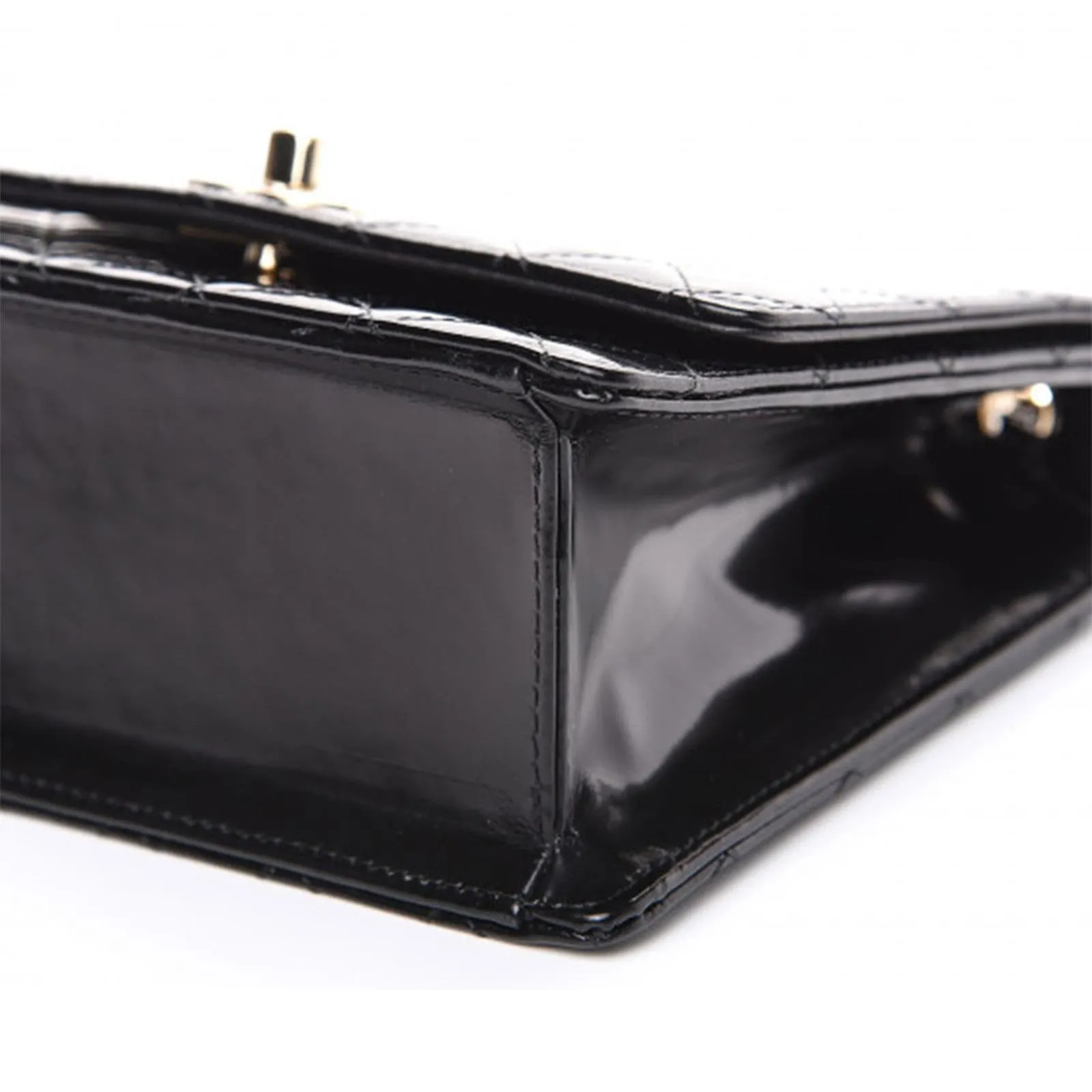 Chanel Black Quilted Rare Mini Classic Patent Flap Bag Silver Hardware Vintage