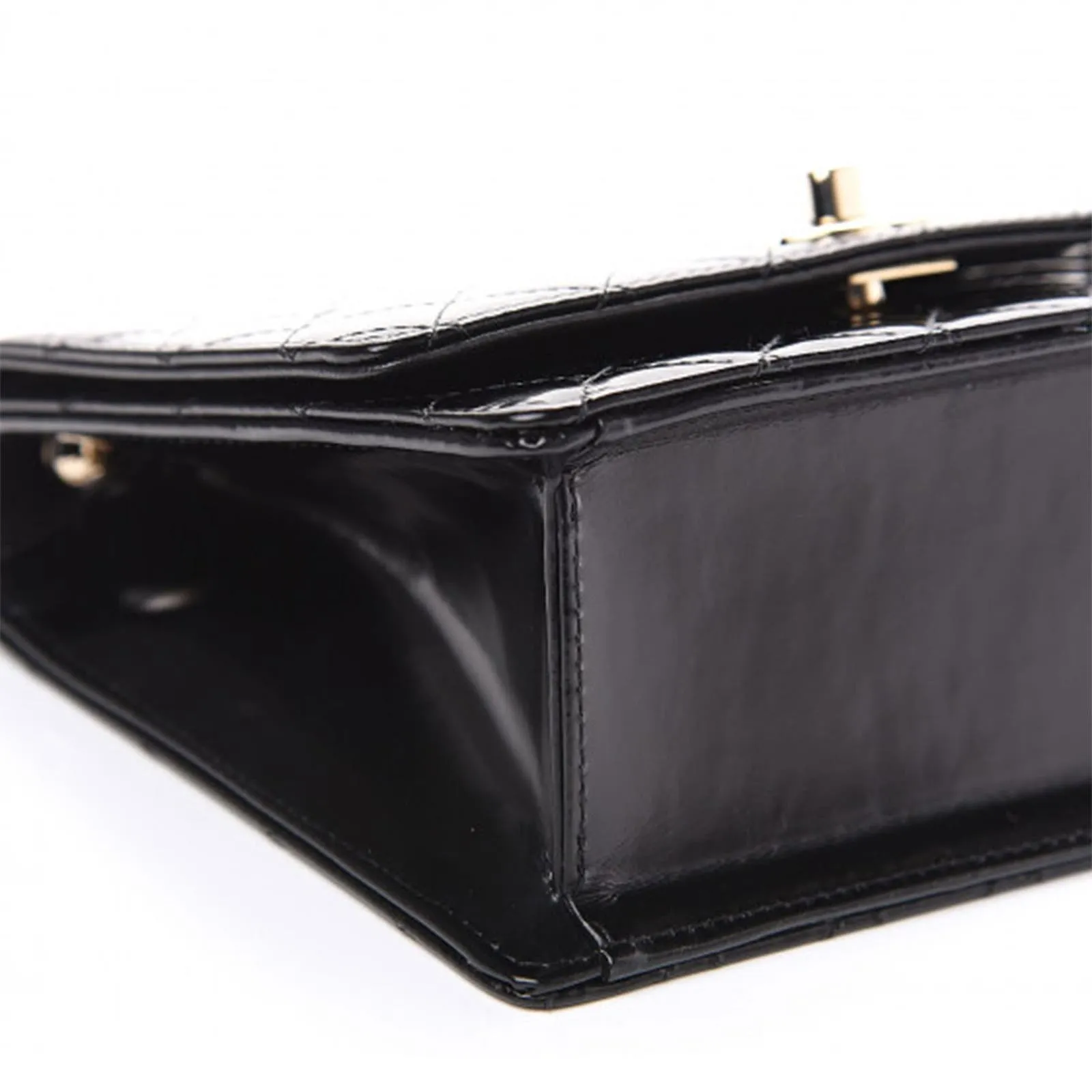 Chanel Black Quilted Rare Mini Classic Patent Flap Bag Silver Hardware Vintage