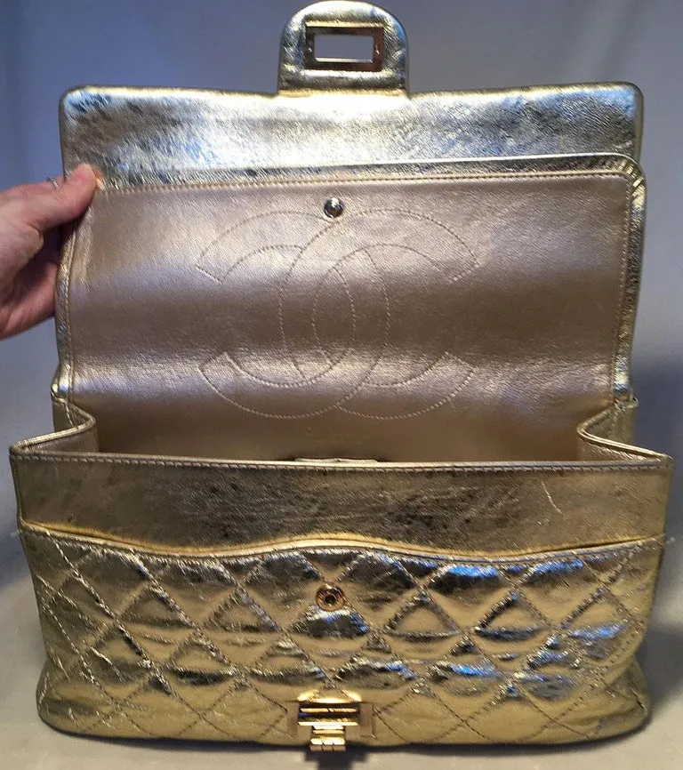 Chanel Gold Distressed Leather 2.55 Double Flap Classic 227 Reissue