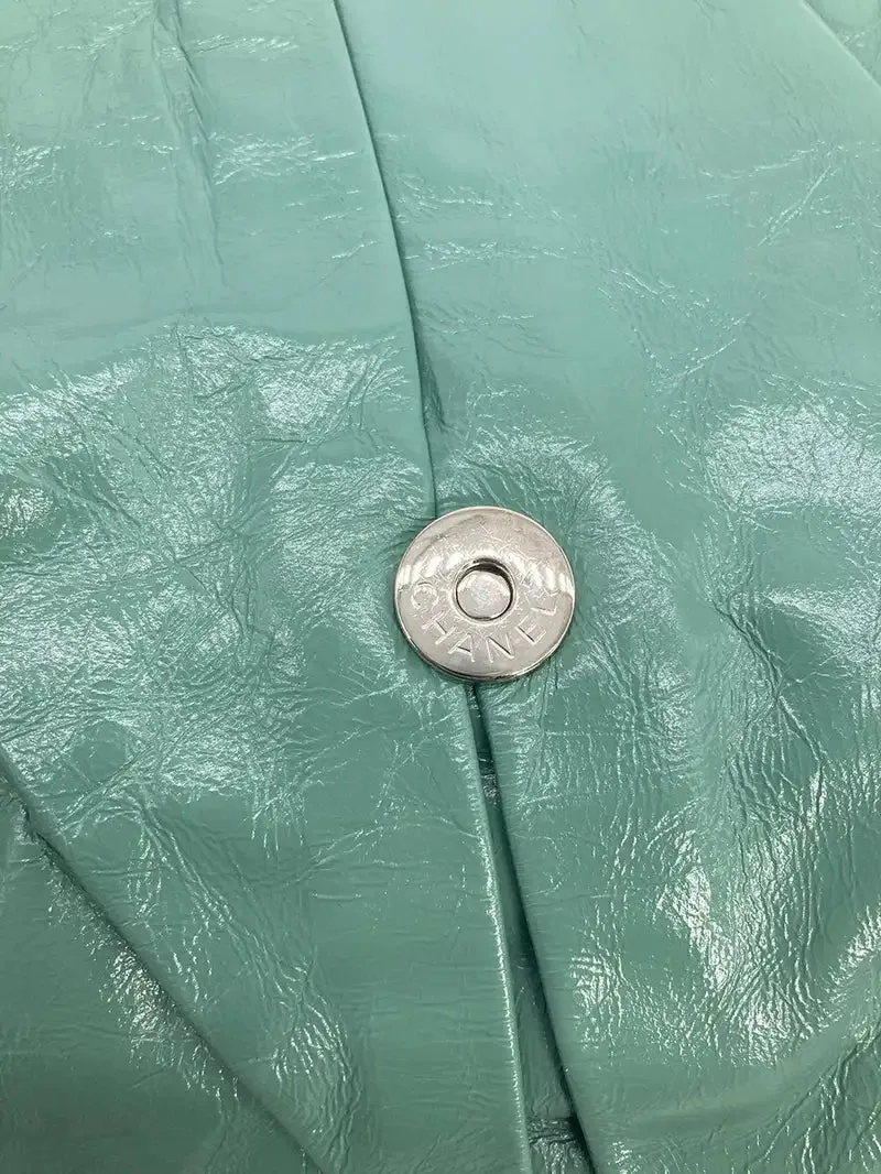 Chanel Teal Pleated Leather Soft Classic Flap