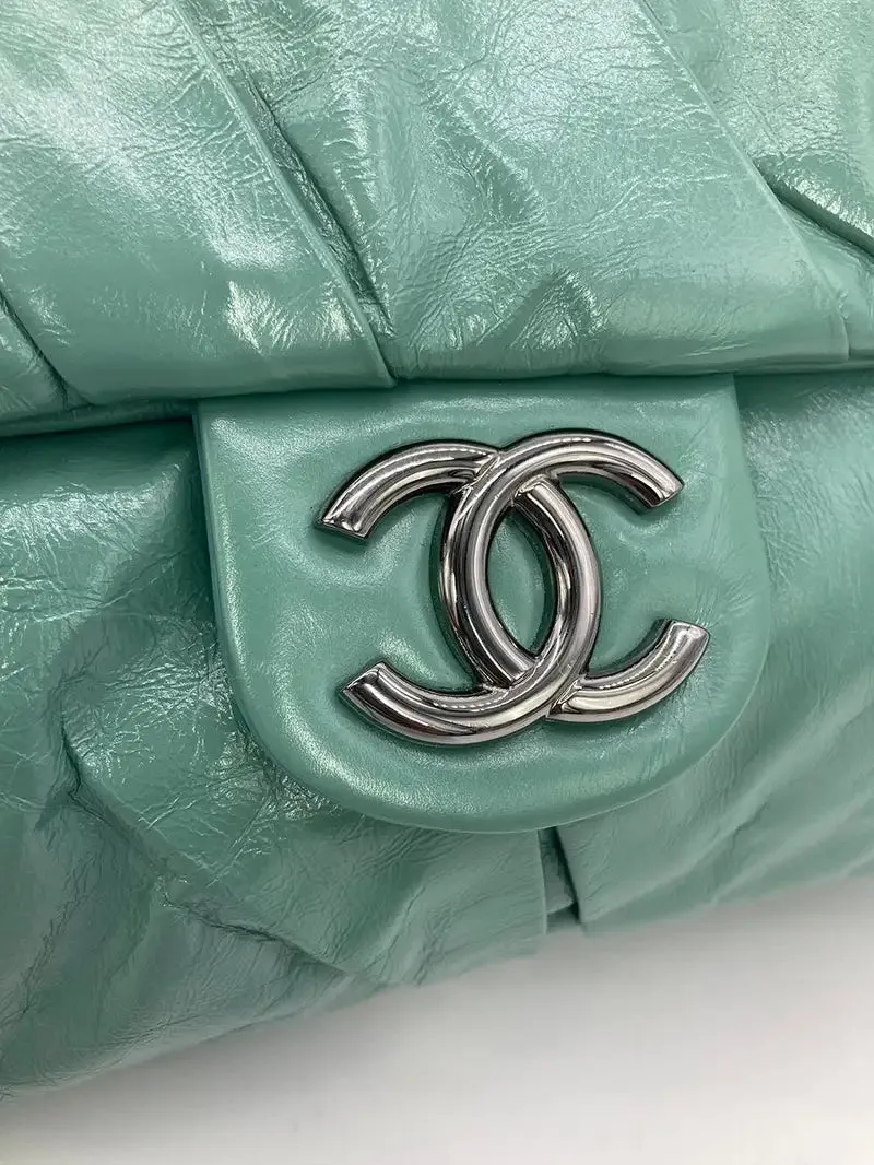Chanel Teal Pleated Leather Soft Classic Flap