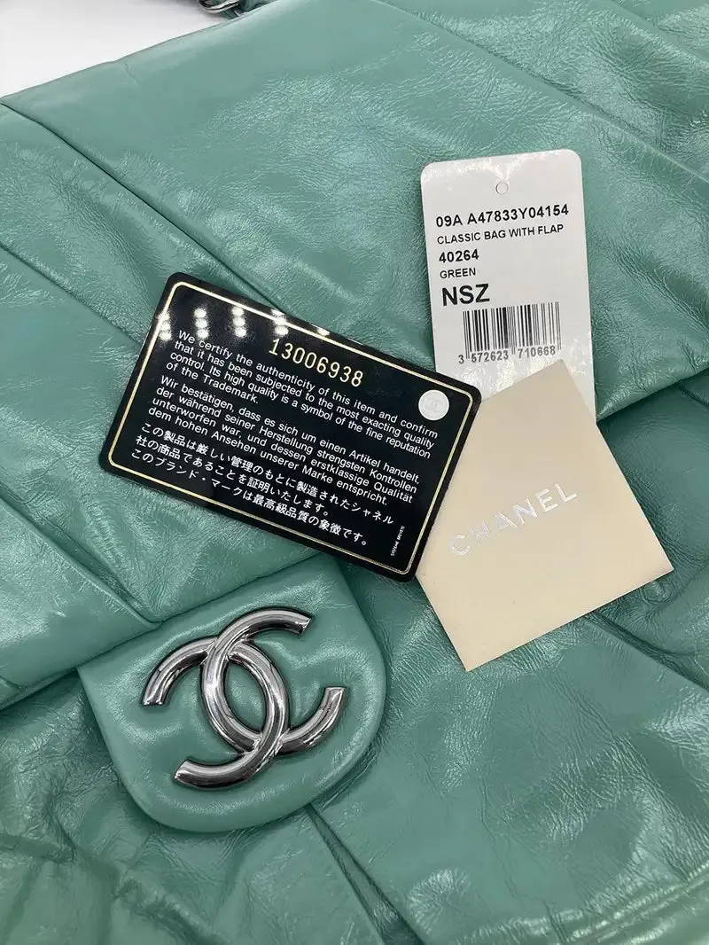 Chanel Teal Pleated Leather Soft Classic Flap