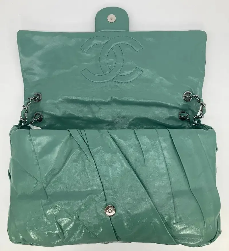 Chanel Teal Pleated Leather Soft Classic Flap