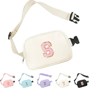 Chenille Letter Crossbody Bags for Women Trendy, Waterproof Fanny Packs for Women Cross Body, Initial Letter Belt Bag with Multiple Inner Pockets and Adjustable Strap,S