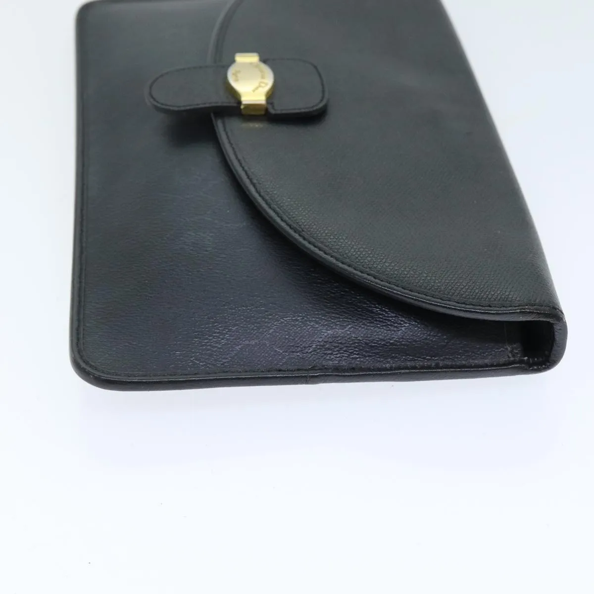 CHRISTIAN DIOR Honeycomb Canvas Clutch Bag PVC Leather Black Auth 74029