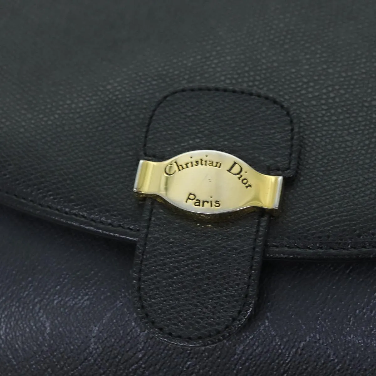 CHRISTIAN DIOR Honeycomb Canvas Clutch Bag PVC Leather Black Auth 74029