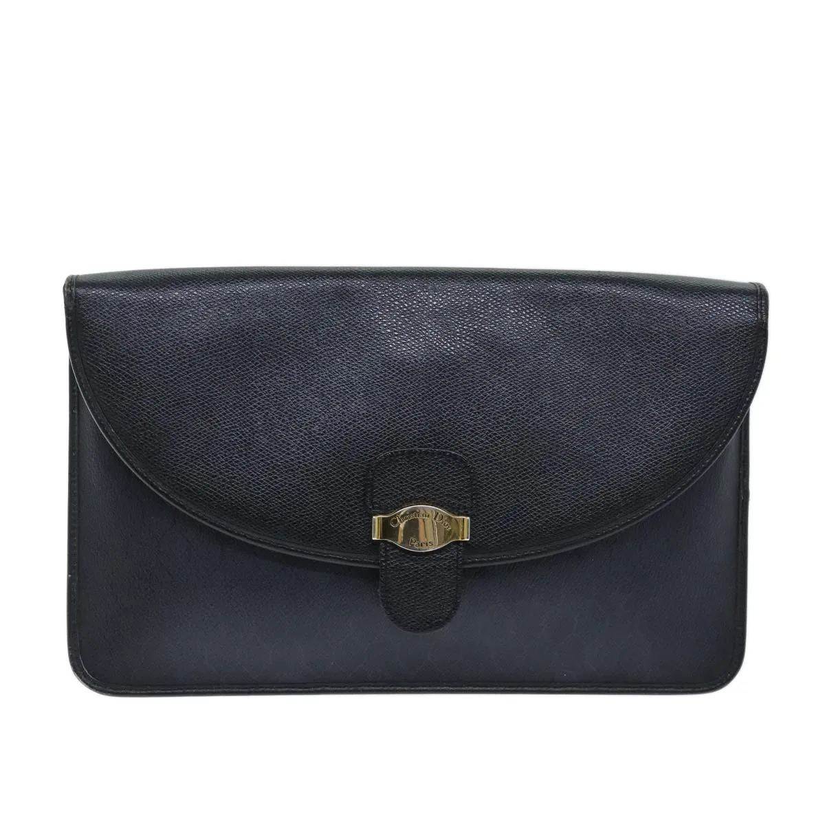 CHRISTIAN DIOR Honeycomb Canvas Clutch Bag PVC Leather Black Auth 74029