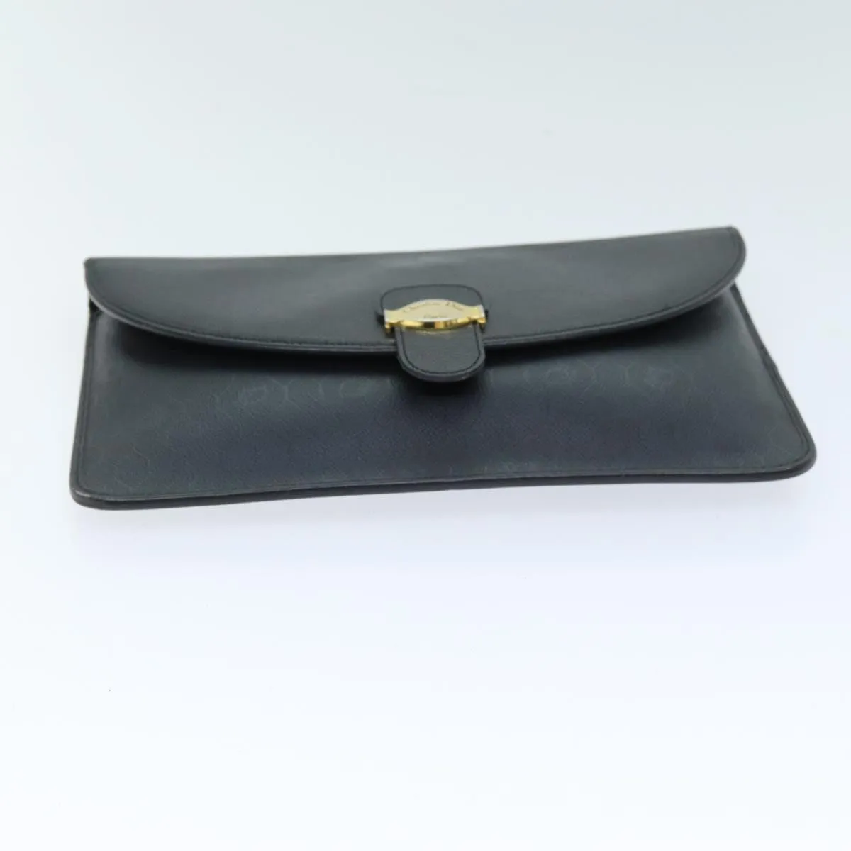 CHRISTIAN DIOR Honeycomb Canvas Clutch Bag PVC Leather Black Auth 74029