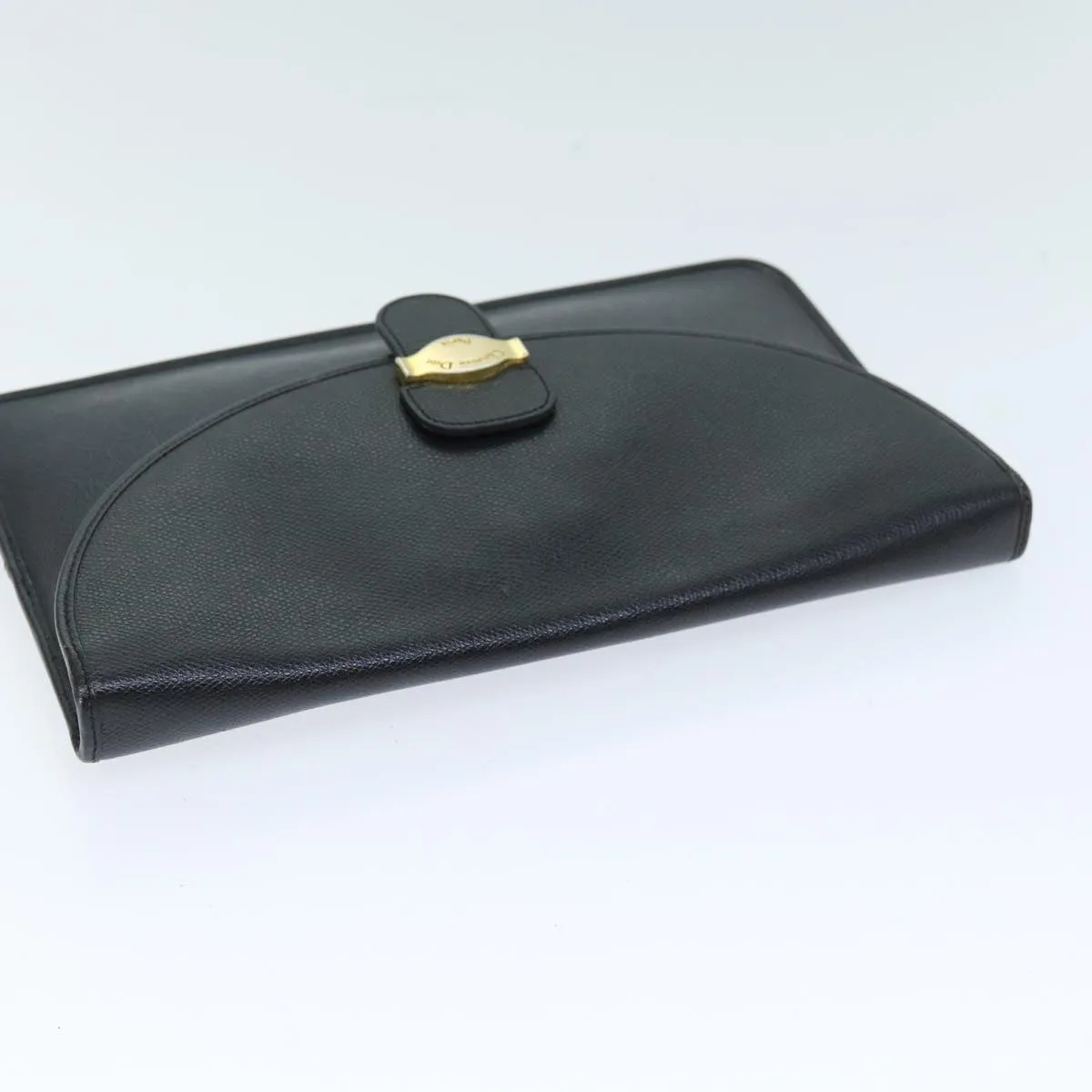 CHRISTIAN DIOR Honeycomb Canvas Clutch Bag PVC Leather Black Auth 74029