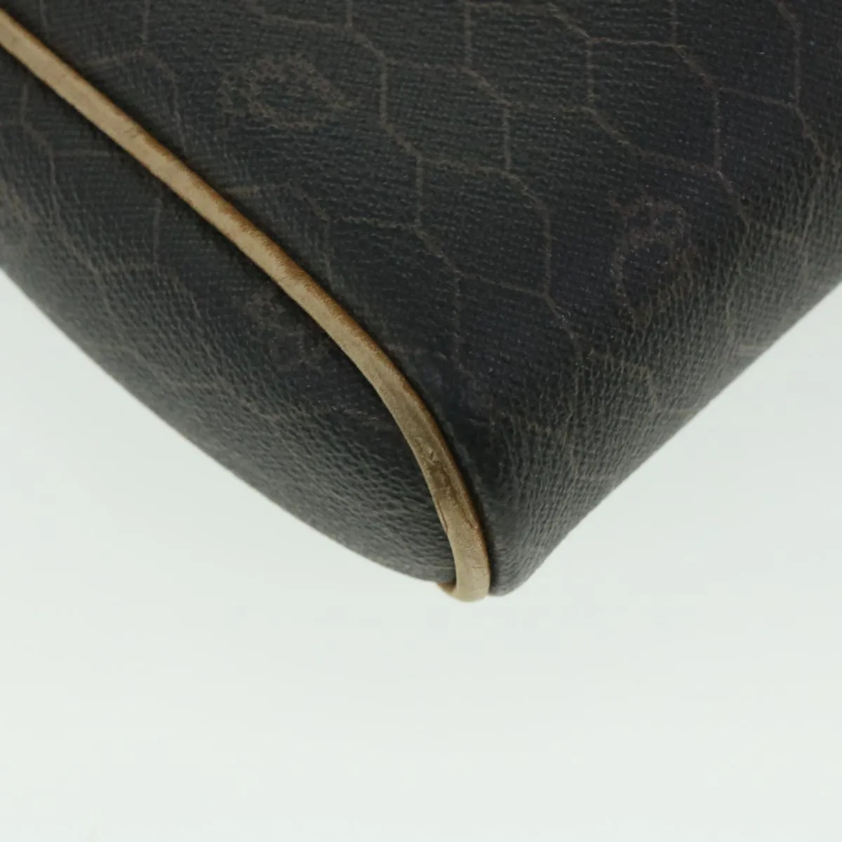 CHRISTIAN DIOR Honeycomb Canvas Shoulder Bag PVC Leather Black Auth 56325
