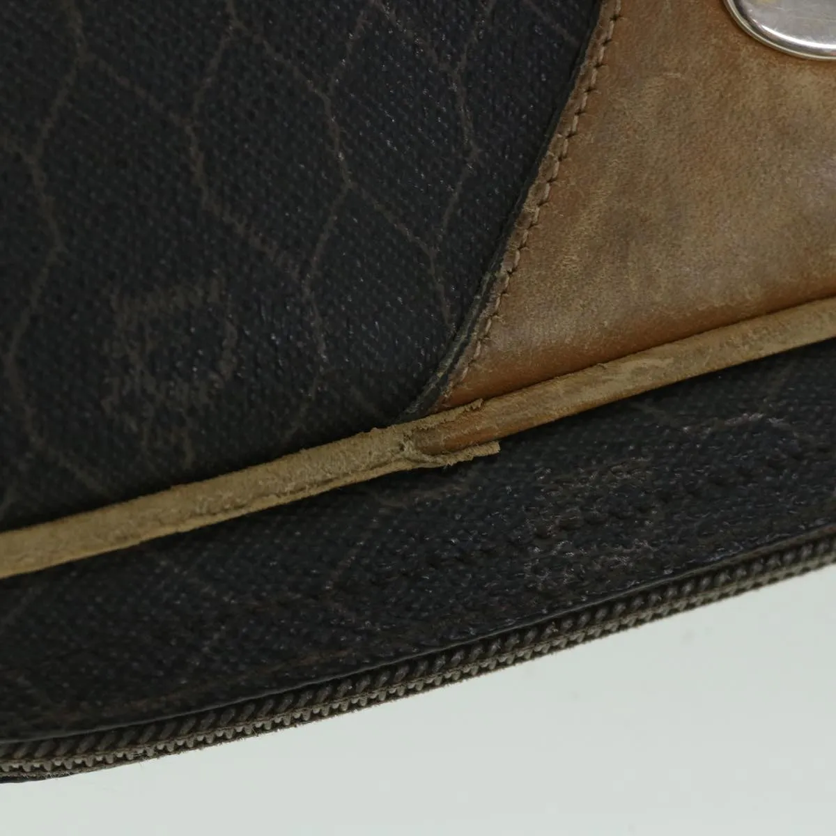 CHRISTIAN DIOR Honeycomb Canvas Shoulder Bag PVC Leather Black Auth 56325