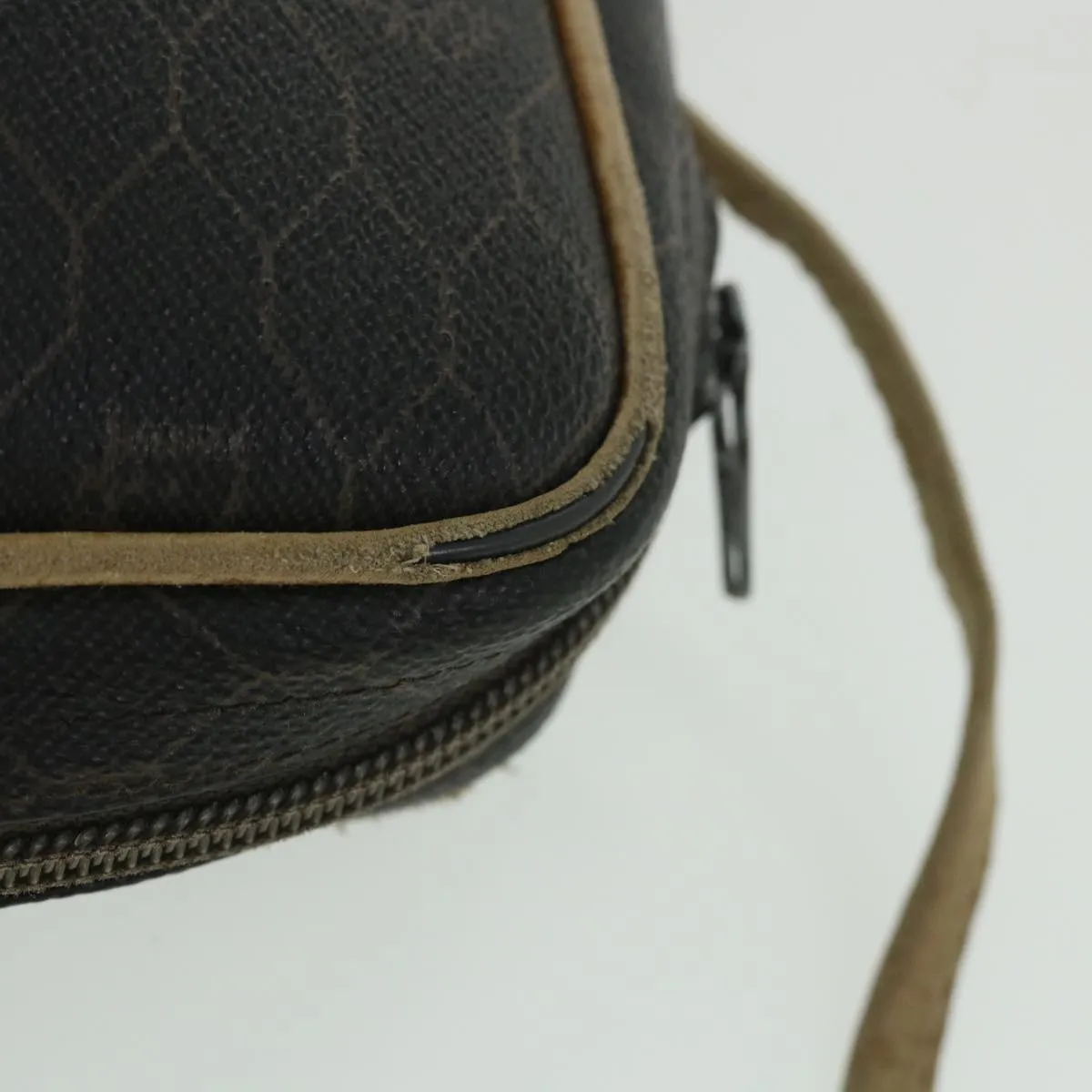 CHRISTIAN DIOR Honeycomb Canvas Shoulder Bag PVC Leather Black Auth 56325