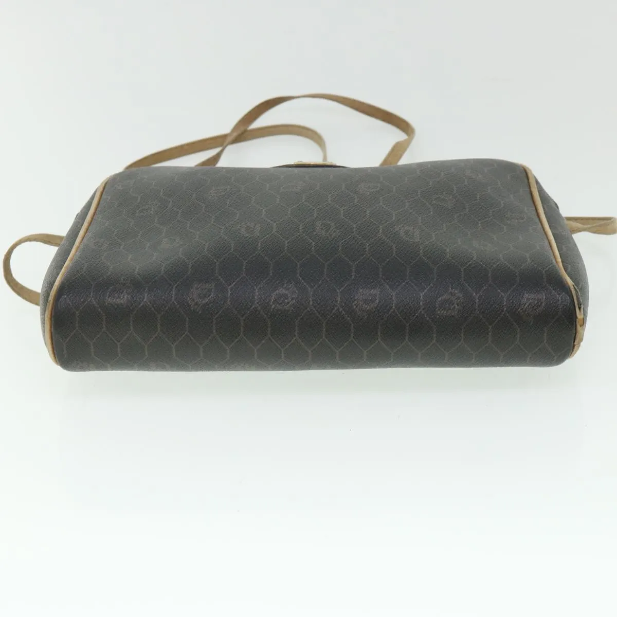 CHRISTIAN DIOR Honeycomb Canvas Shoulder Bag PVC Leather Black Auth 56325