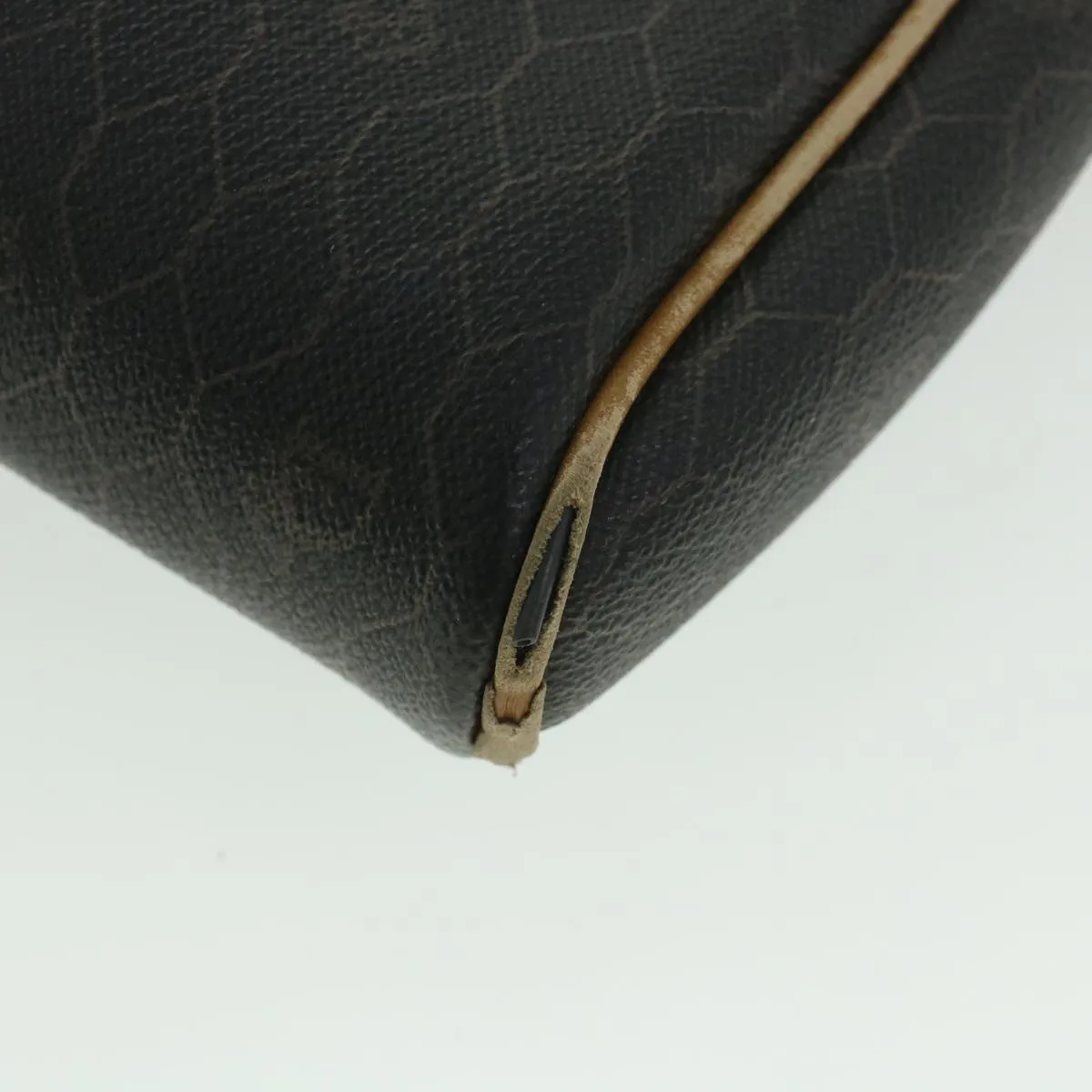 CHRISTIAN DIOR Honeycomb Canvas Shoulder Bag PVC Leather Black Auth 56325