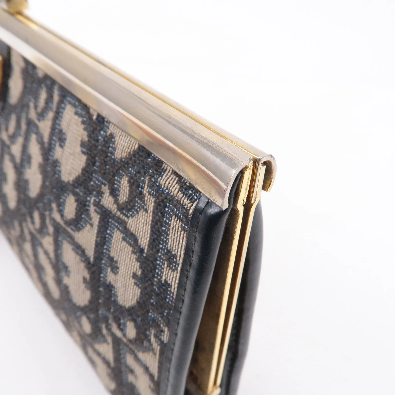 Christian Dior Trotter Canvas Leather Clasp Clutch Pouch Navy